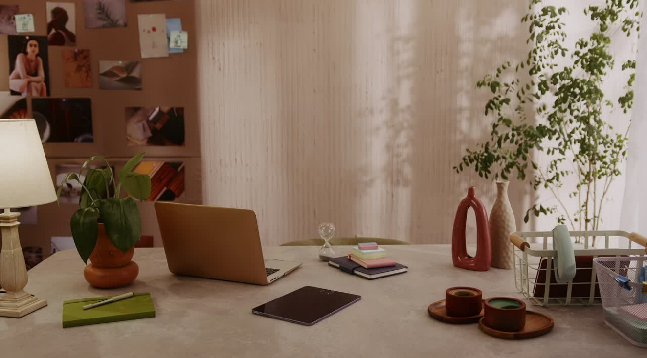 Warm professional office workspace